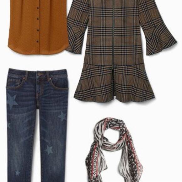 Cabi 3902 Flounce Hem Plaid Longline Full-Zip Jacket 2 Way Zipper Women’s Size S - Picture 4 of 15